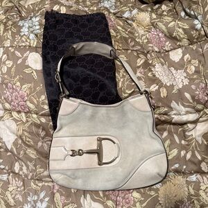 Gucci Beige Leather Shoulder Bag with Gold Horsebit